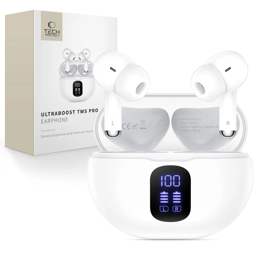 Handsfree Bluetooth Tech-Protect Ultraboost Pro G2, TWS, Wit