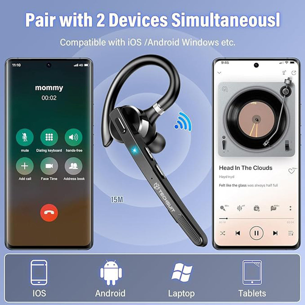 Handsfree Bluetooth Techsuit G9 TalkZen, A2DP, Zwart