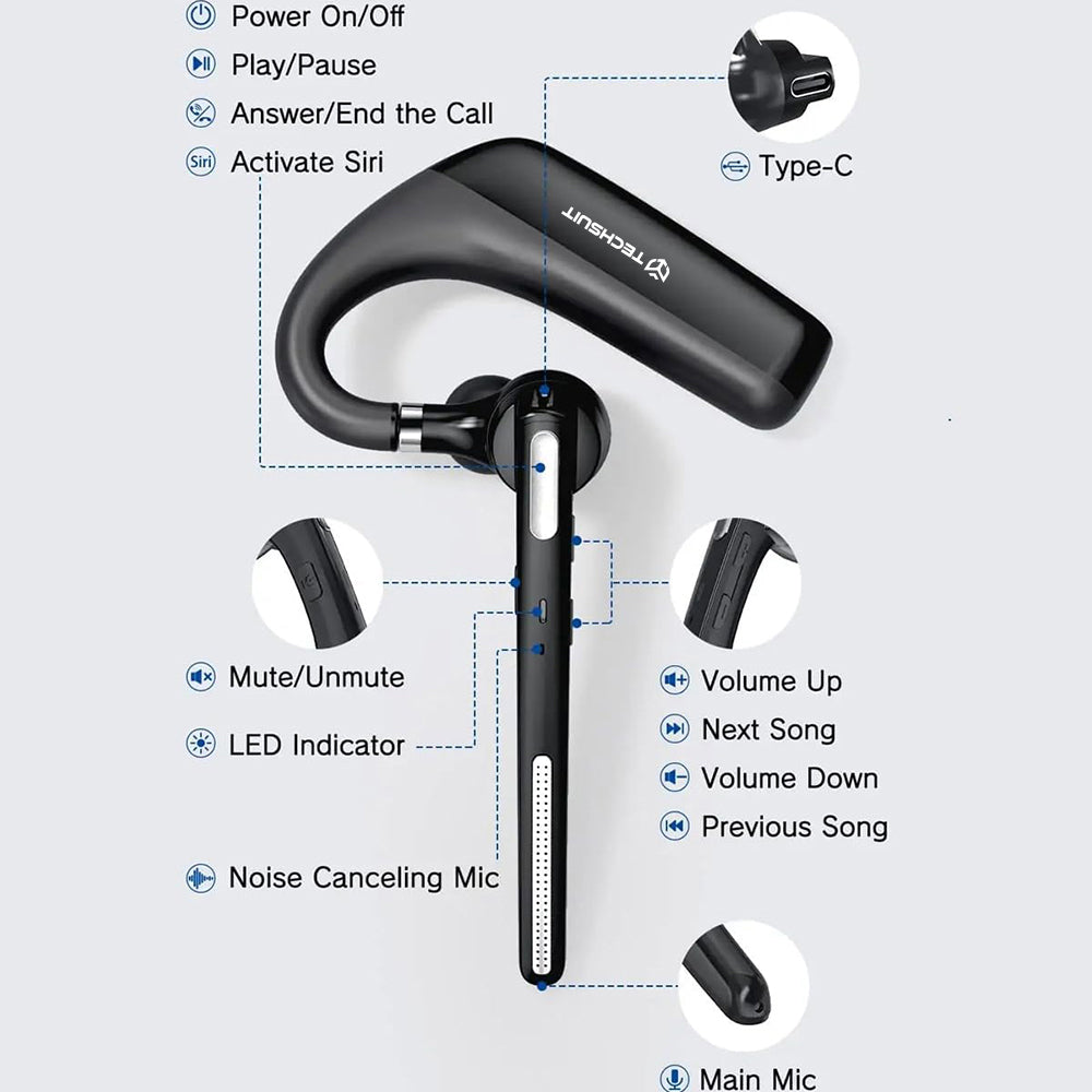 Handsfree Bluetooth Techsuit PowerTalks G6, MultiPoint, A2DP, Zwart