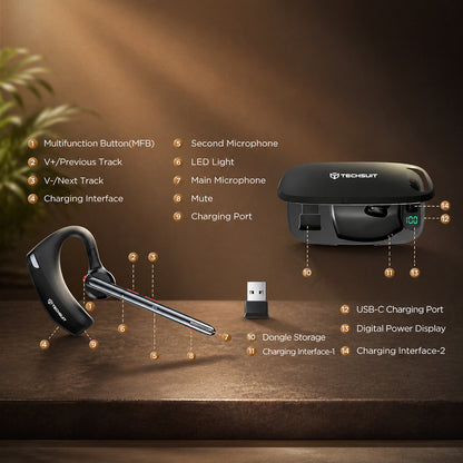 Bluetooth Headset Techsuit SoundForce Pro G10 Callcenter, A2DP, Zwart
