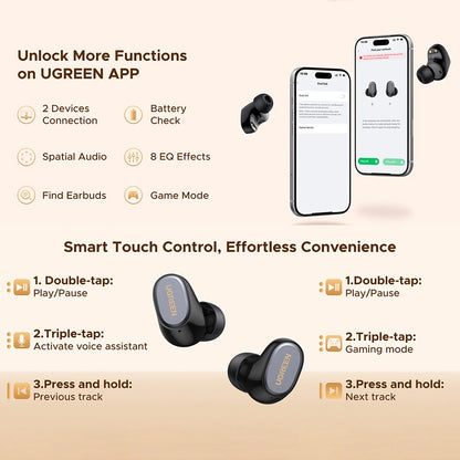 Handsfree Bluetooth UGREEN Dots (75627), TWS, MultiPoint, Wit