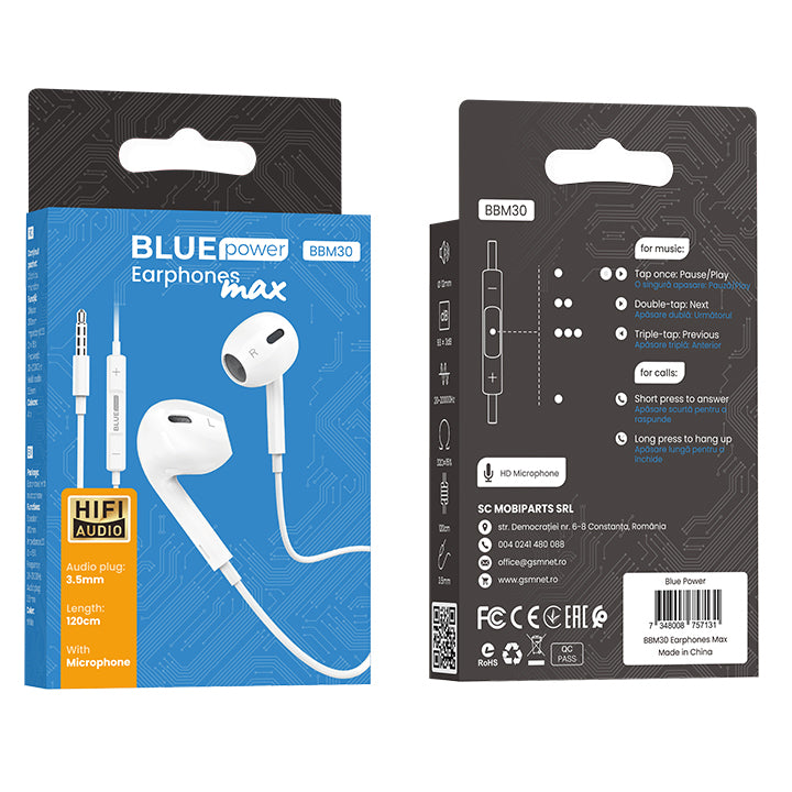 Handsfree 3,5mm BLUE Power BBM30 Max, Wit