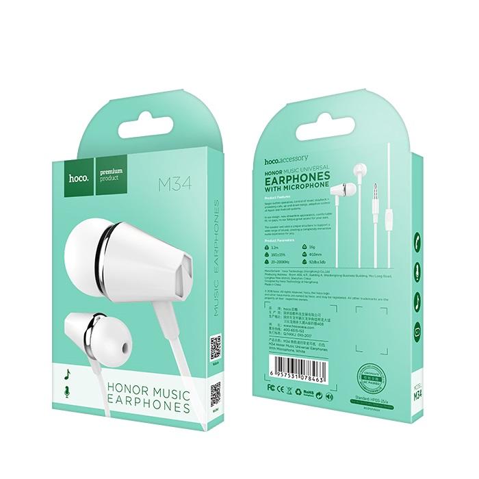 Handsfree 3.5mm HOCO M34 Honor Music, Wit