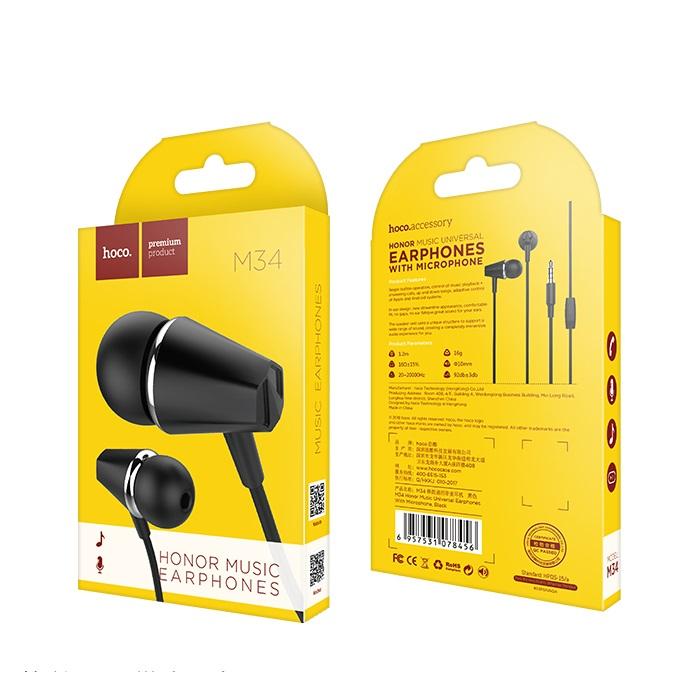 Handsfree 3.5mm HOCO M34 Honor Music, Zwart