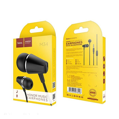 Handsfree 3.5mm HOCO M34 Honor Music, Zwart