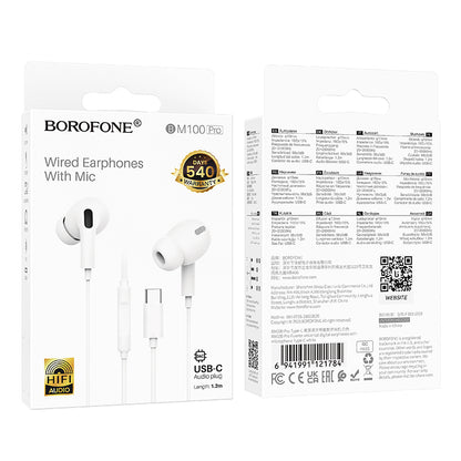 Handsfree USB-C Borofone BM100 Pro Fuente, Wit