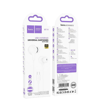 Handsfree USB-C HOCO M114, Wit