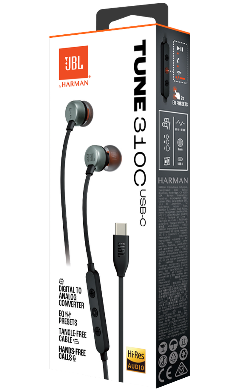 Handsfree USB-C JBL Tune 310C, Zwart JBLT310CBLK