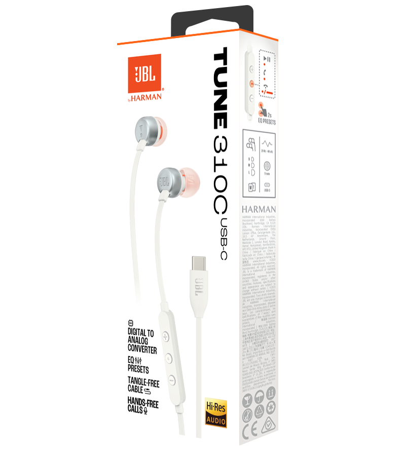 Handsfree USB-C JBL Tune 310C, Wit JBLT310CWHT
