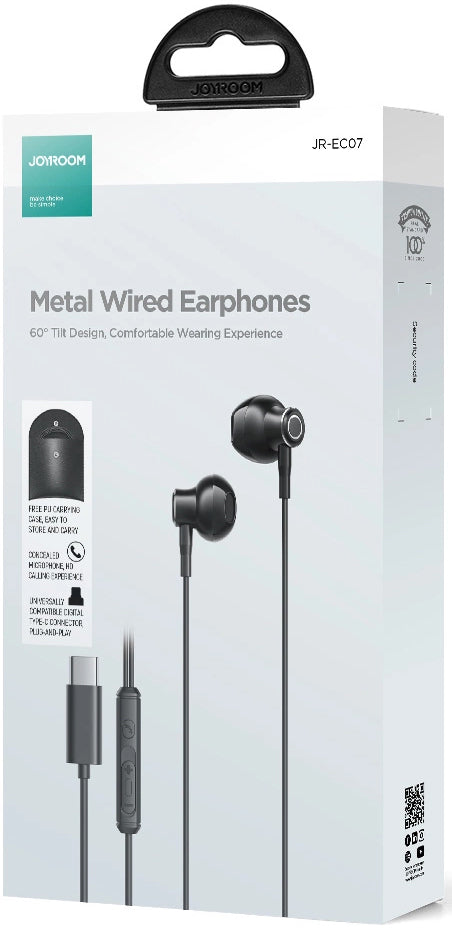 Handsfree USB-C Joyroom JR-EC07, Zwart