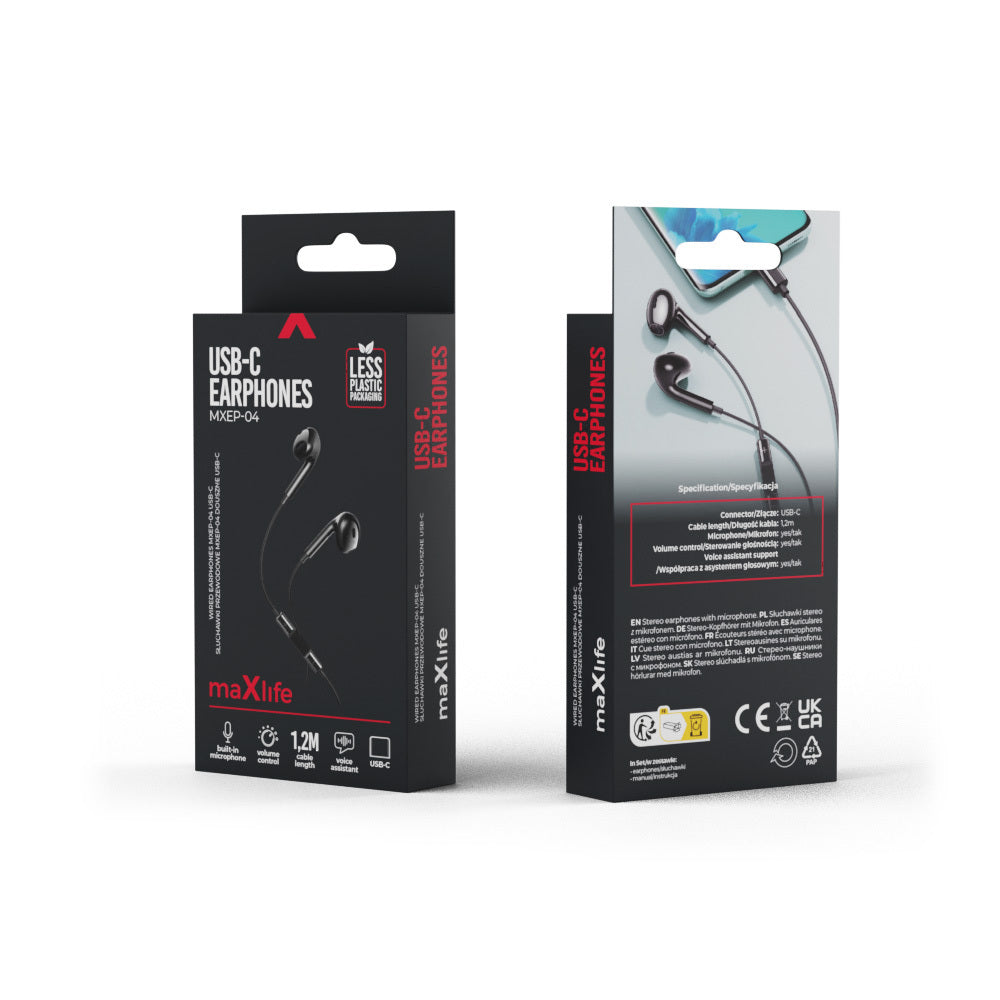 Handsfree USB-C MaXlife MXEP-04, Zwart