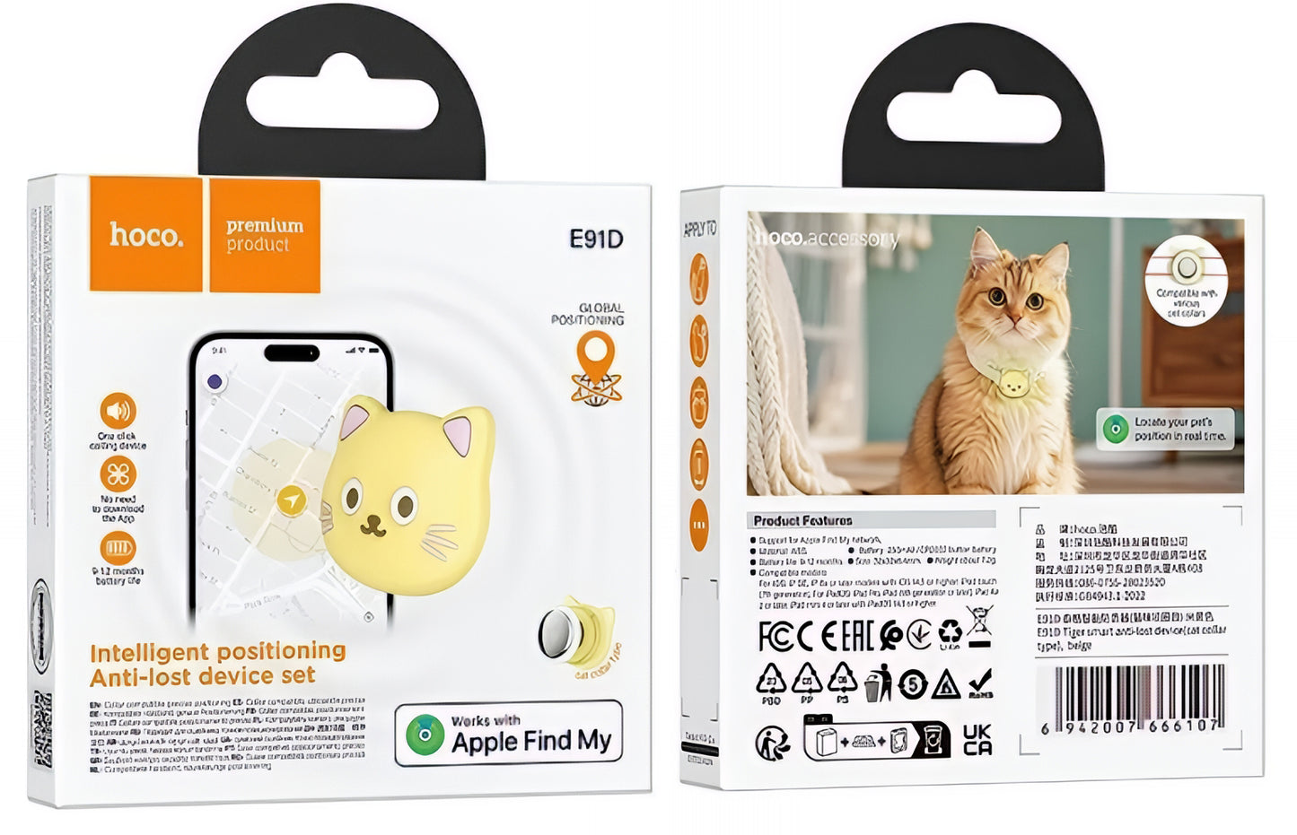 HOCO SmartTag E91D Cat voor iOS Series, Beige