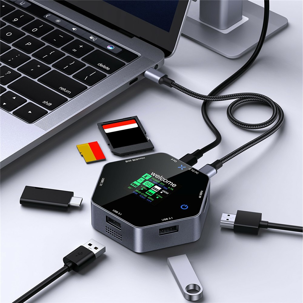 Multifunctionele Hub OEM YC-931, 8in1, Grijs