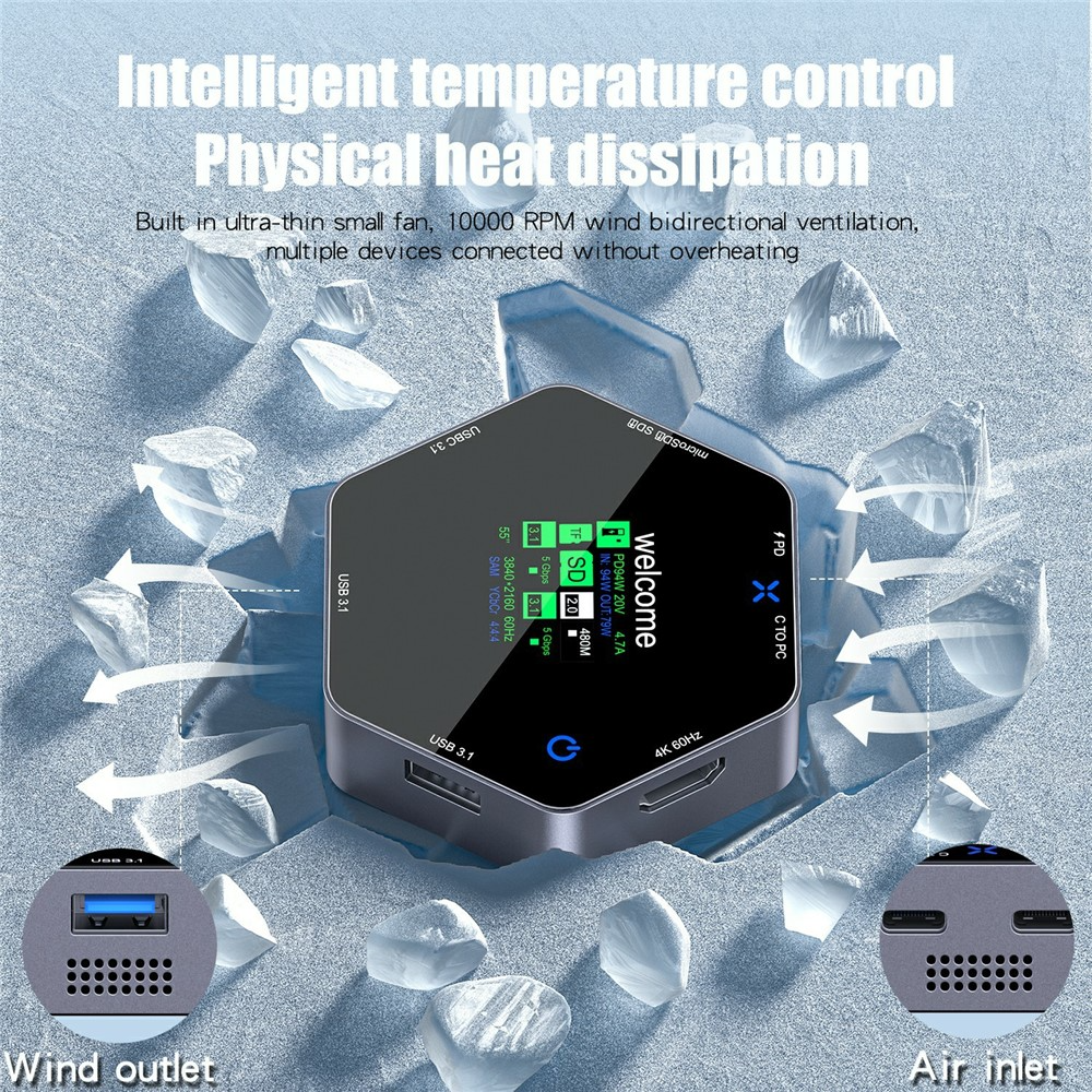 Multifunctionele Hub OEM YC-931, 8in1, Grijs