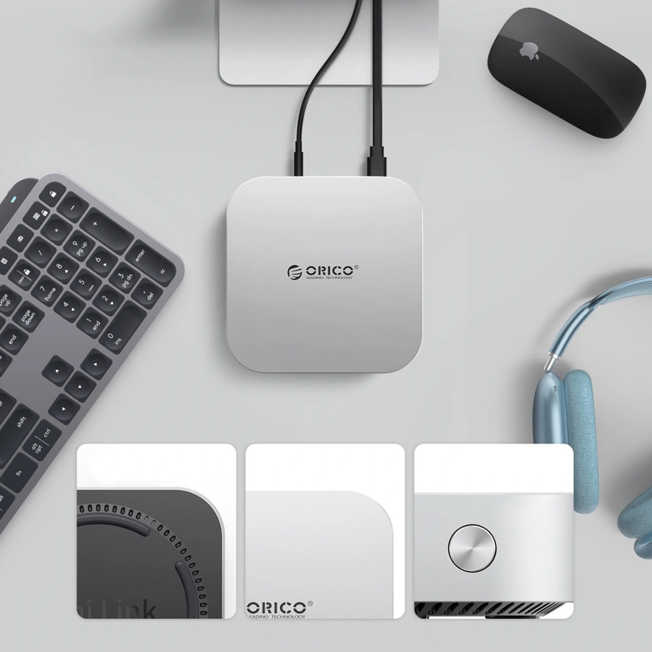 Orico MiniLink M49P multifunctionele hub voor Apple Mac Mini M4, 9-in-1, Zilver