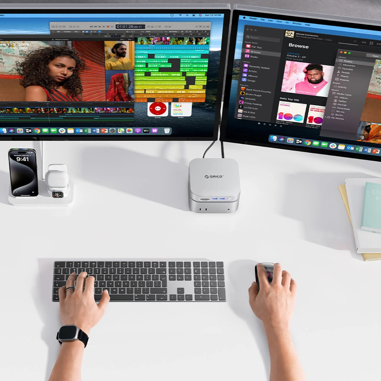 Orico MiniLink M49P multifunctionele hub voor Apple Mac Mini M4, 9-in-1, Zilver