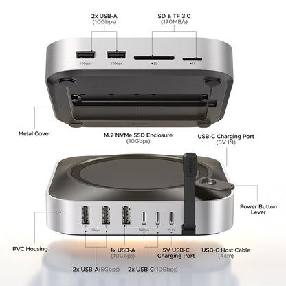 Multifunctionele Hub UGREEN CM841A (95094) voor Apple Mac Mini M4 / Pro, 10in1, Grijs