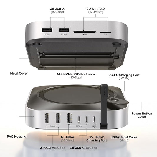 Multifunctionele Hub UGREEN CM841A (95094) voor Apple Mac Mini M4 / Pro, 10in1, Grijs