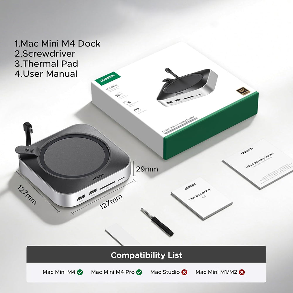 Multifunctionele Hub UGREEN CM841A (95094) voor Apple Mac Mini M4 / Pro, 10in1, Grijs