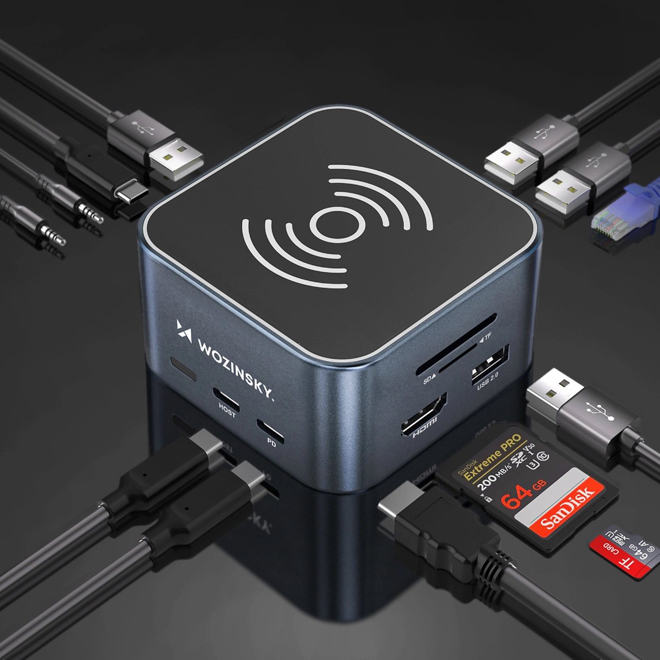 Multifunctionele Hub WZK WHBC09Y8S, 12in1, Gri