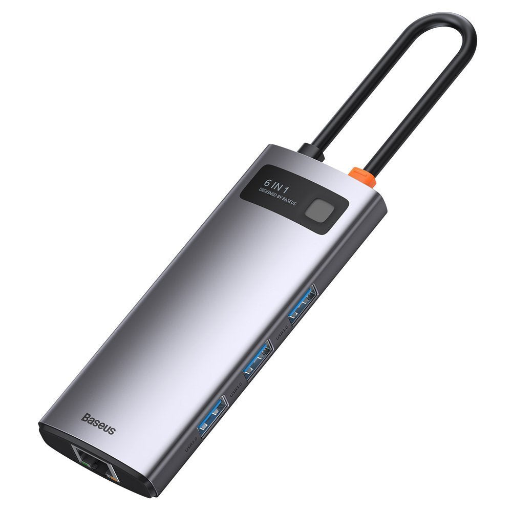 USB-C Hub Baseus Metal Gleam, 3 x USB-A 3.0 - 1 x USB-C - 1 x HDMI - 1 x RJ45, Grijs CAHUB-CW0G