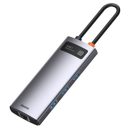USB-C Hub Baseus Metal Gleam, 3 x USB-A 3.0 - 1 x USB-C - 1 x HDMI - 1 x RJ45, Grijs CAHUB-CW0G