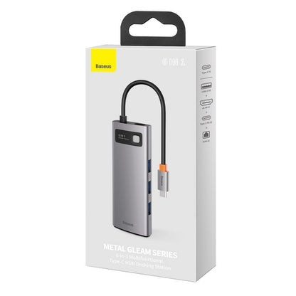 USB-C Hub Baseus Metal Gleam, 3 x USB-A 3.0 - 1 x USB-C - 1 x HDMI - 1 x RJ45, Grijs CAHUB-CW0G
