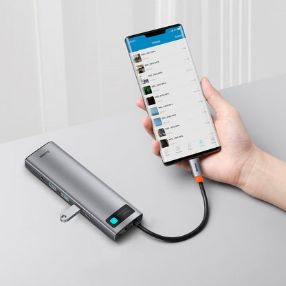 Hub USB-C Baseus Metal Gleam, 3 x USB-A 3.0 - 1 x USB-C - 2 x HDMI - 1 x VGA - 1 x Jack 3.5mm - 1 x RJ45 - 1 x SD - 1 x microSD, Gri CAHUB-CT0G