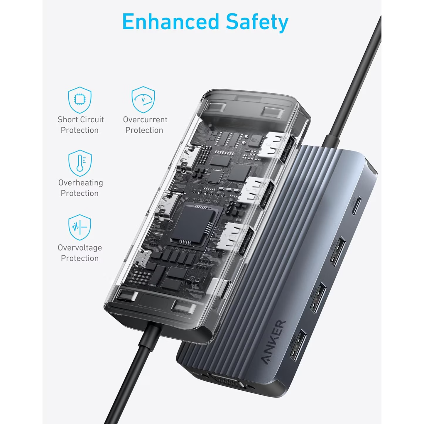 Anker USB-C Hub, 3 x USB-A 3.0 - 2 x USB-C - 2 x HDMI - 1 x VGA, Gray A83790A2