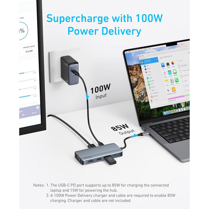 Anker USB-C Hub, 3 x USB-A 3.0 - 2 x USB-C - 2 x HDMI - 1 x VGA, Gray A83790A2