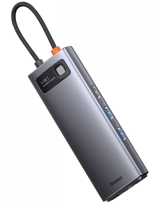 USB-C Hub Baseus Joystar, 2 x USB-A 3.2 - 1 x USB-A - 1 x USB-C - 2 x HDMI - 1 x RJ45 - 1 x SD - 1 x microSD, Grijs WKWG060013
