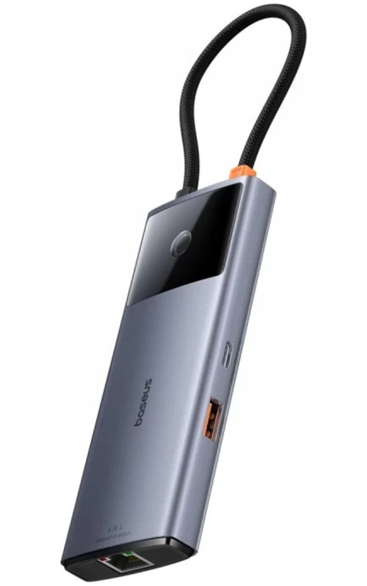 USB-C Hub Baseus Metal Gleam II, 2 x USB-A - 2 x USB-C - 1 x HDMI - 1 x RJ45, Grijs B00061802813-00