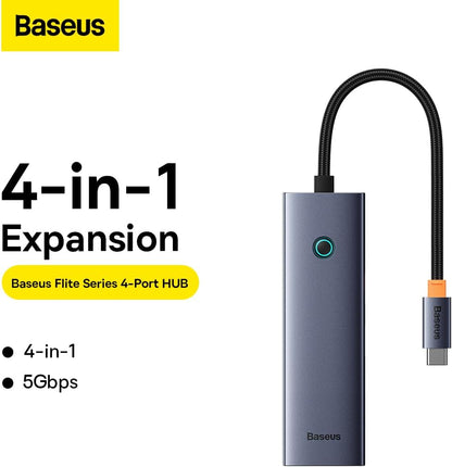 Baseus UltraJoy USB-C Hub, 3 x USB-A 3.0 - 1 x RJ45, Grijs B0005280A813-00 