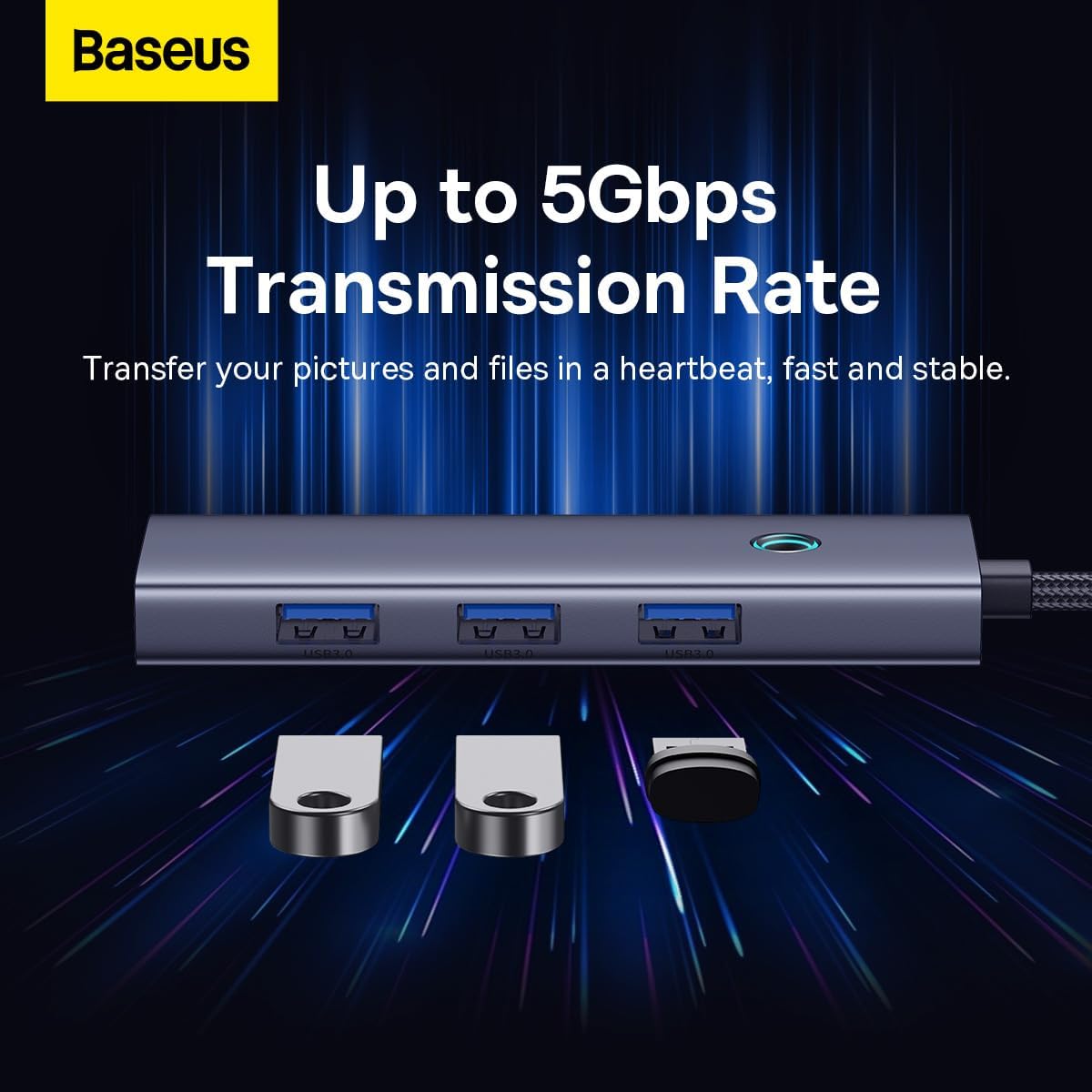 Baseus UltraJoy USB-C Hub, 3 x USB-A 3.0 - 1 x USB-C - 1 x HDMI - 1 x RJ45, Grijs B00052807813-00 