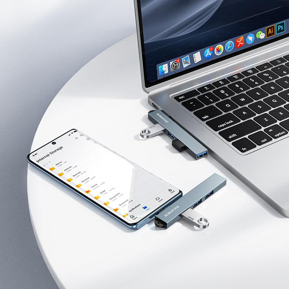USB-C Hub Borofone FH1A, 4-in-1, Grijs