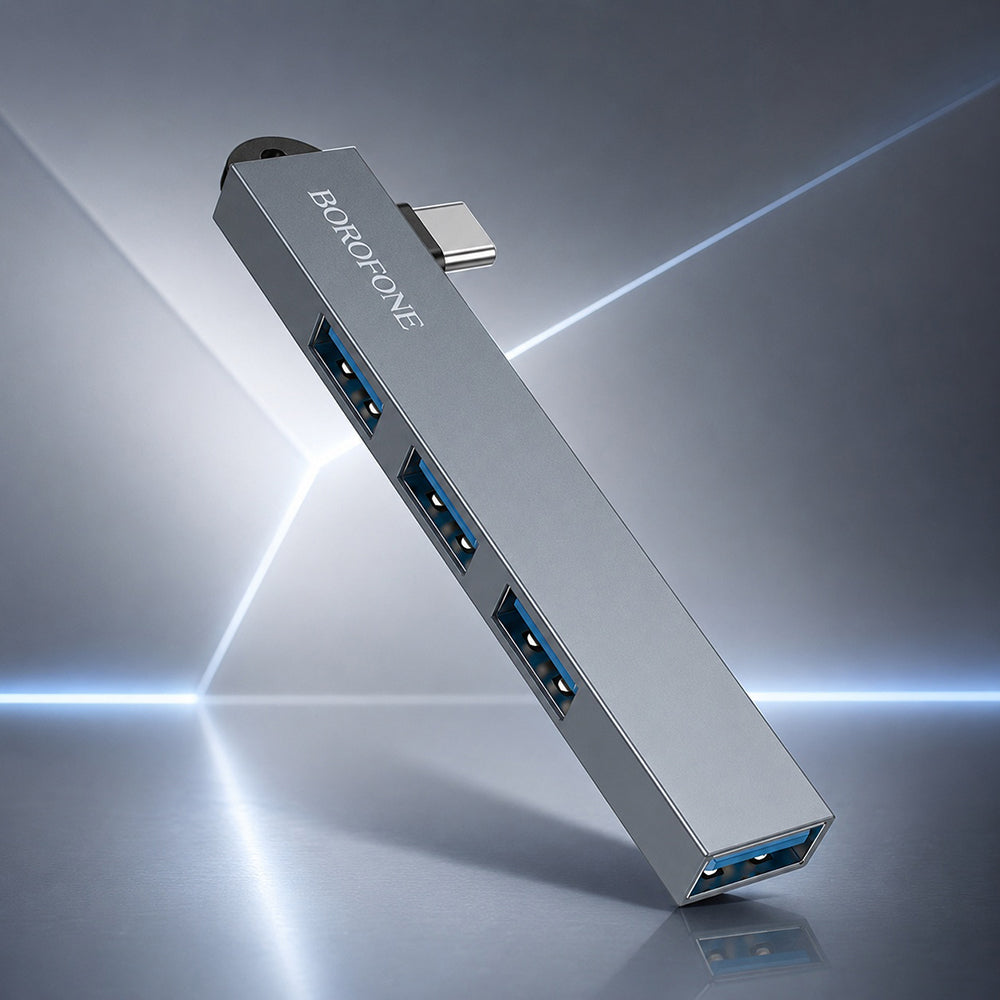 USB-C Hub Borofone FH1A, 4-in-1, Grijs