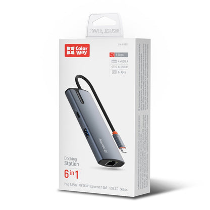 ColorWay CW-HUB03 USB-C Hub, 6in1, Silver