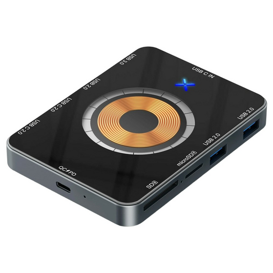 USB-C Hub met Draadloos Opladen QI OEM YC7209, 10in1, Grijs