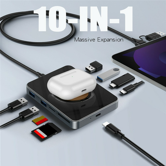 USB-C Hub met Draadloos Opladen QI OEM YC7209, 10in1, Grijs