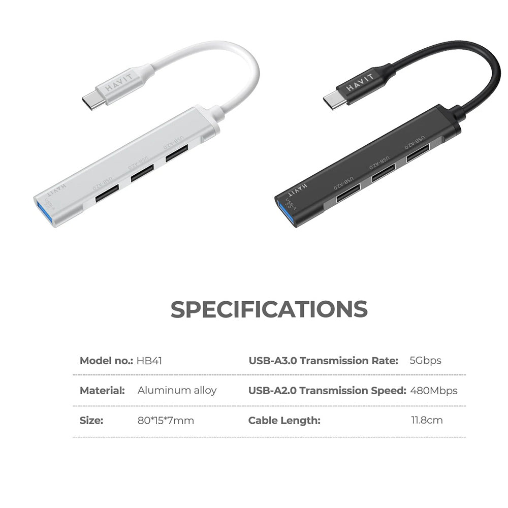 Hub USB-C HAVIT HB41, 4in1, Zilver