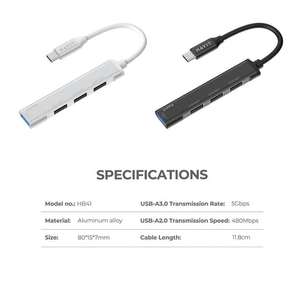 Hub USB-C HAVIT HB41, 4in1, Zilver