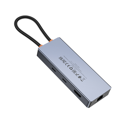 USB-C Hub HOCO HB52, 2 x USB-A 3.0 - 2 x USB-C - 1 x HDMI - 1 x RJ45 - 1 x SD - 1 x microSD, Grijs