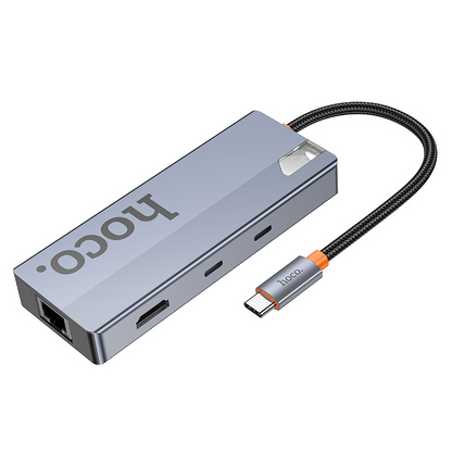 USB-C Hub HOCO HB52, 2 x USB-A 3.0 - 2 x USB-C - 1 x HDMI - 1 x RJ45 - 1 x SD - 1 x microSD, Grijs