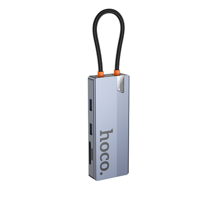 USB-C Hub HOCO HB52, 2 x USB-A 3.0 - 2 x USB-C - 1 x HDMI - 1 x RJ45 - 1 x SD - 1 x microSD, Grijs