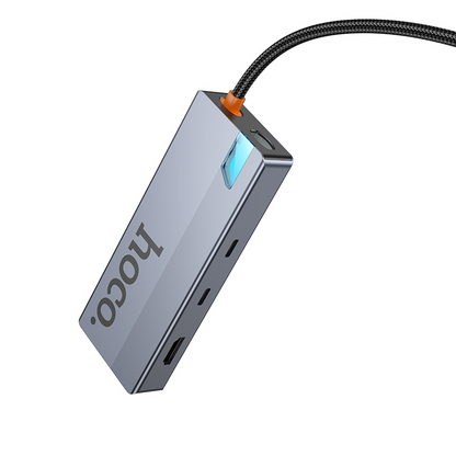 USB-C Hub HOCO HB52, 2 x USB-A 3.0 - 2 x USB-C - 1 x HDMI - 1 x RJ45 - 1 x SD - 1 x microSD, Grijs