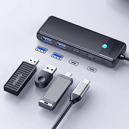 Hub USB-C Orico PAPW2AC-C3, 2 x USB-A 3.0 - 2 x USB-C, Zwart