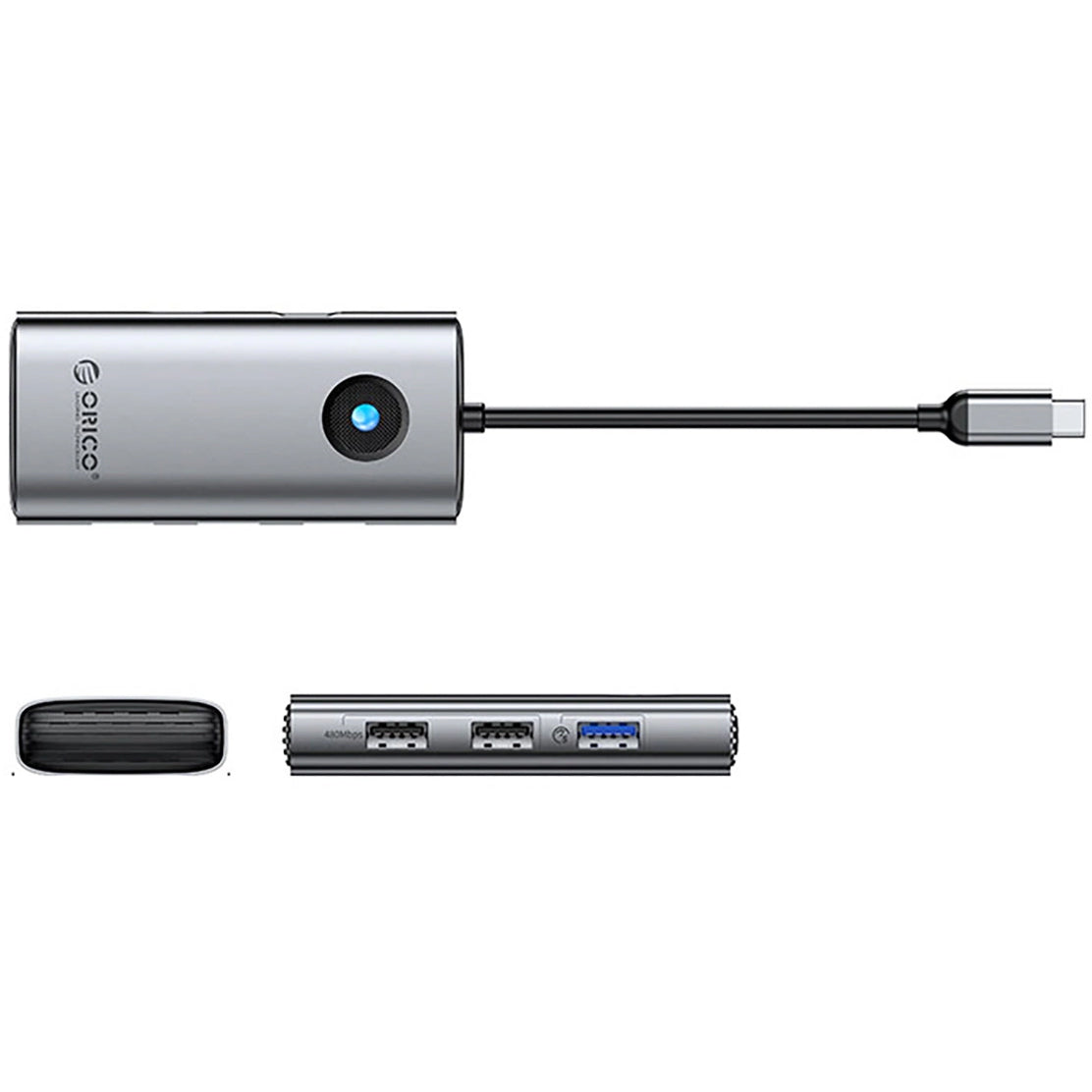USB-C Hub Orico PW11-5P, 1 x USB-A 3.0 - 2 x USB-A - 1 x USB-C - 1 x HDMI, Grijs