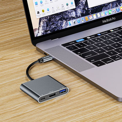 Hub USB-C Tech-Protect V1, USB-A 3.0 - 1 x USB-C - 1 x HDMI, Grijs