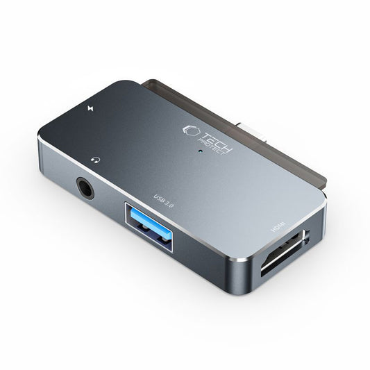 Hub USB-C Tech-Protect V6, 1 x USB-A - 1 x USB-C - 1 x HDMI - 1 x 3,5 mm aansluiting, Grijs