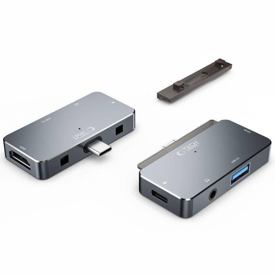 Hub USB-C Tech-Protect V6, 1 x USB-A - 1 x USB-C - 1 x HDMI - 1 x Jack 3.5mm, Gray